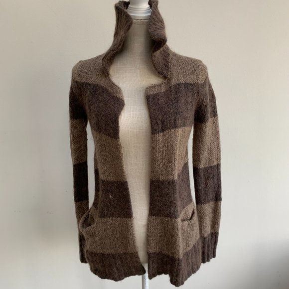 LOFT Cabana Stripe Long Sleeve Sweater Cardigan with High Collar - Picture 3 of 14